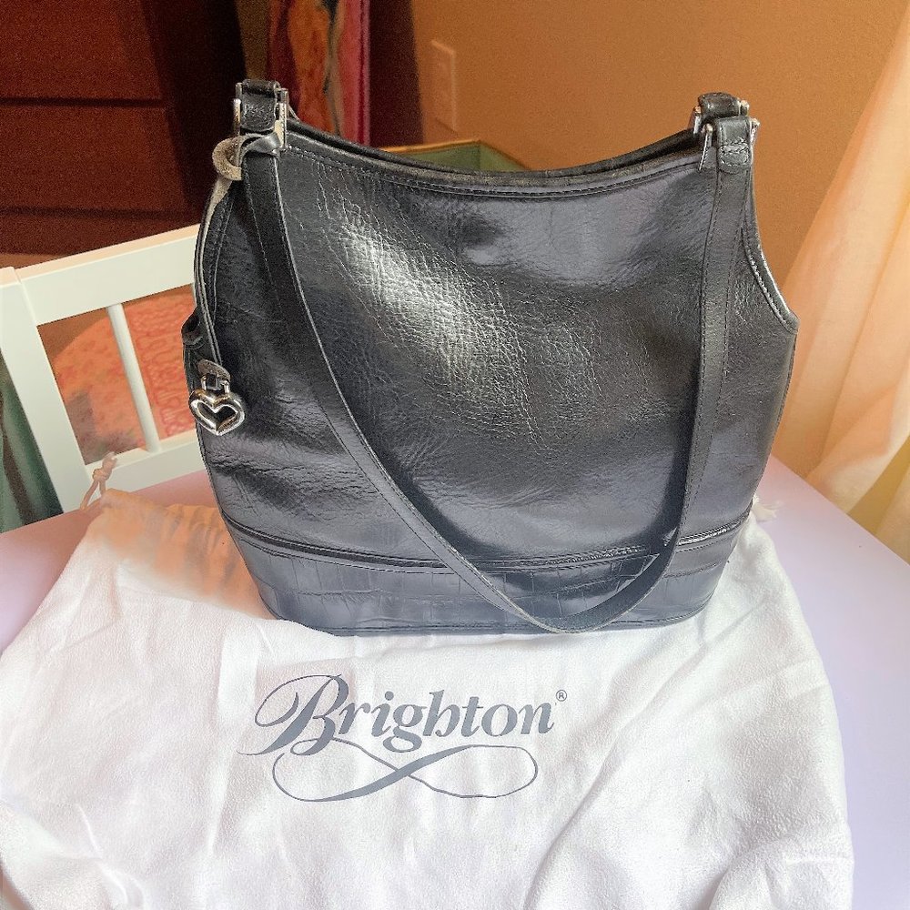 Black Smooth Leather Brighton Bucket Bag